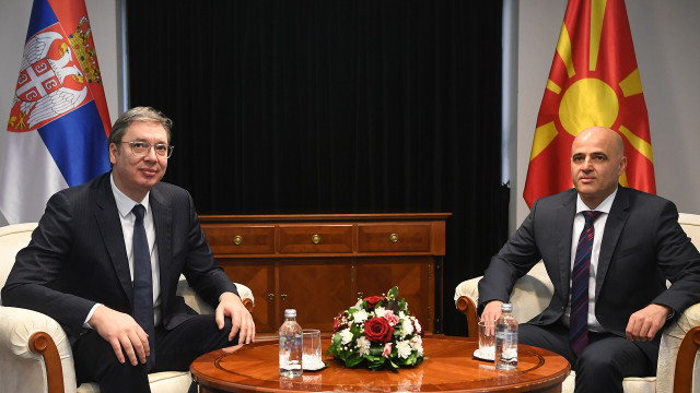 North Macedonia Prime Minister Dimitar Kovacevski  meets with Serbian President Aleksandar Vucic Ohrid, Republic of North Macedonia, 18 March 2023